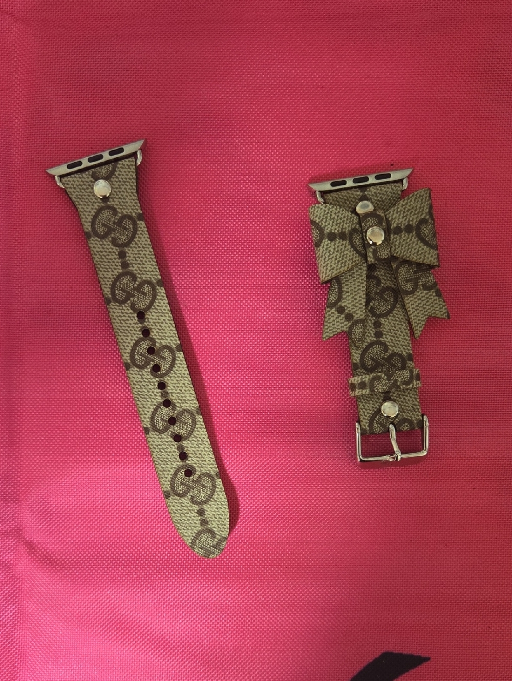 Beige/Brown Monogram Apple Watch Strap with Bow Accent